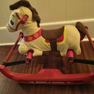 Plush Rocking Pony in Cream and Red - Soft Kids Ride-On